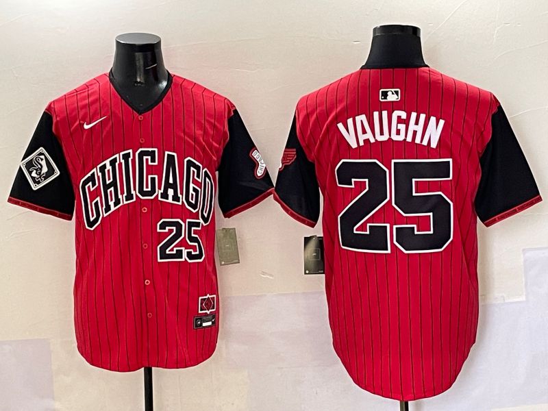 Men Chicago White Sox 25 Vaughn Red Stripe Joint Name Nike 2025 MLB Jersey style 7